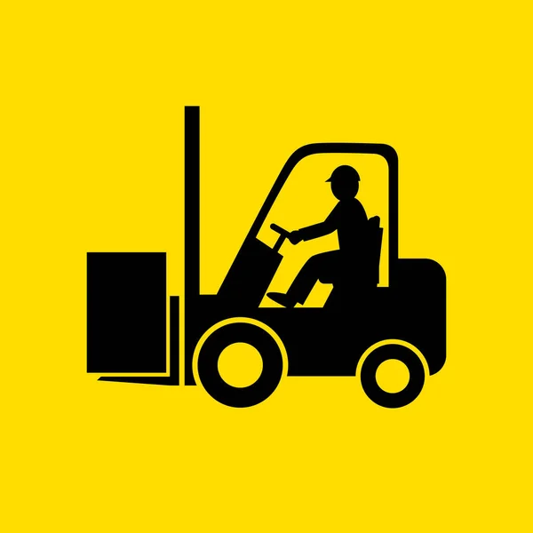 Black Forklift Truck Vector Icon Yellow Background — Stock Vector