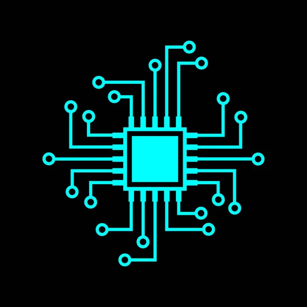 黑色背景上的蓝色微处理器矢量图标 — 图库矢量图片