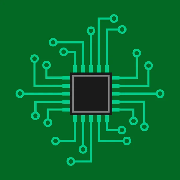 緑の背景にマイクロプロセッサベクトルアイコン — ストックベクタ