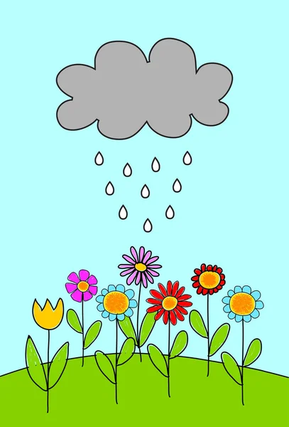 Rysunek Dla Dzieci Kwiaty Deszczu — Wektor stockowy