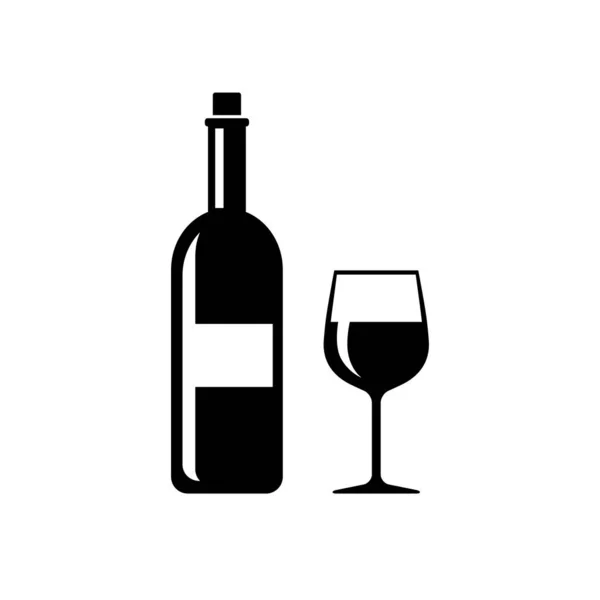 Botella Vino Copa Vino Icono Del Vector — Vector de stock