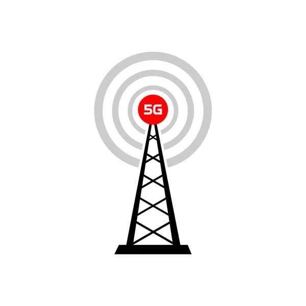 送信機タワー5G白い背景のベクトルアイコン — ストックベクタ