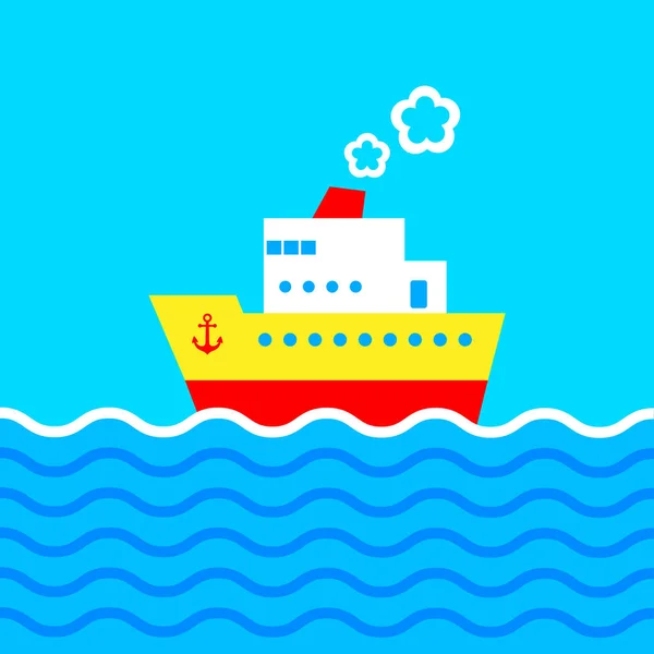 Κρουαζιερόπλοιο Στη Γαλάζια Θάλασσα Εικονογράφηση Διανύσματος — Διανυσματικό Αρχείο
