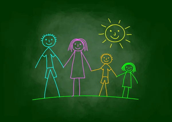 Lycklig Familj Svarta Tavlan Vektor Illustration — Stock vektor