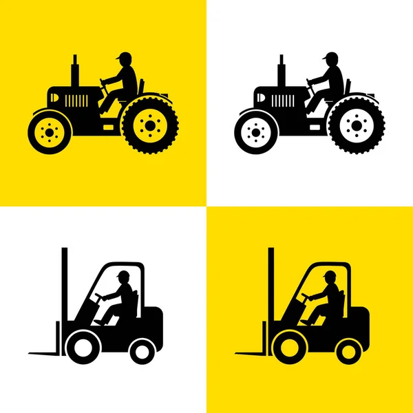 Wózek Widłowy Traktor Ikony Wektorowe — Wektor stockowy