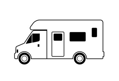 Beyaz arkaplanda kamp aracı vektör simgesi 