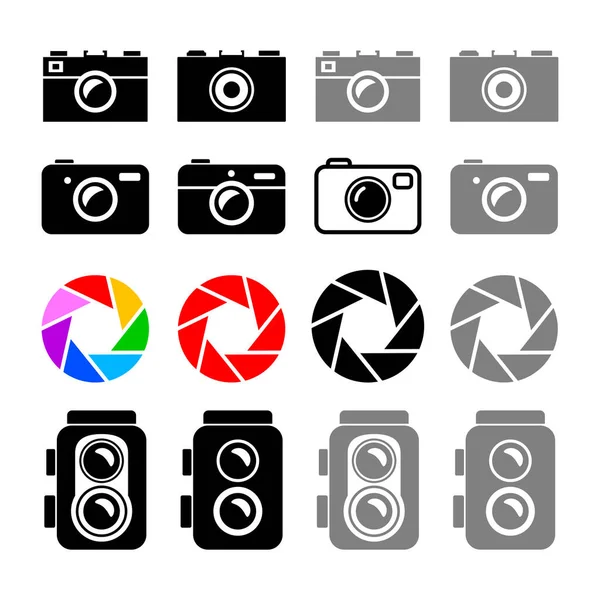 Φωτο Κάμερα Εικονίδια Διάνυσμα Λευκό Φόντο — Διανυσματικό Αρχείο