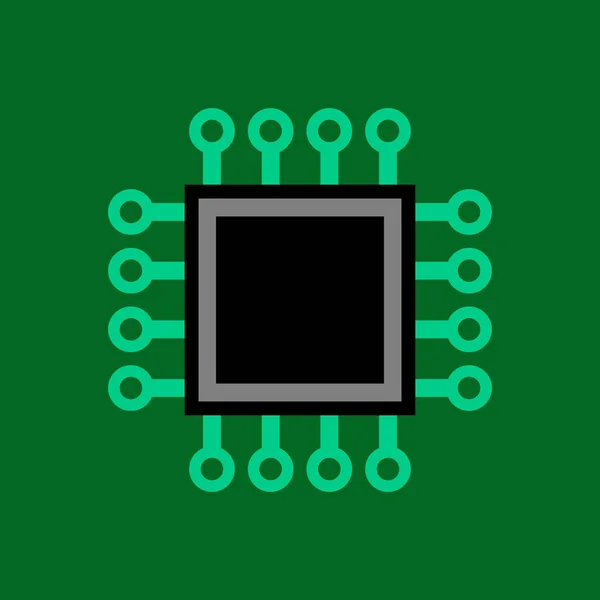 Mikroprocesorová Ikona Vektoru Zeleném Pozadí — Stockový vektor