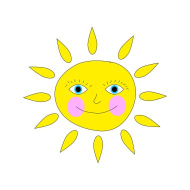 Gülümseyen güneş. Beyaz arkaplanda vektör illüstrasyonu