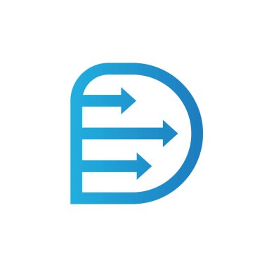 D harfi ok logo tasarım şablonu, ok logo vektörü ile D alfabesi