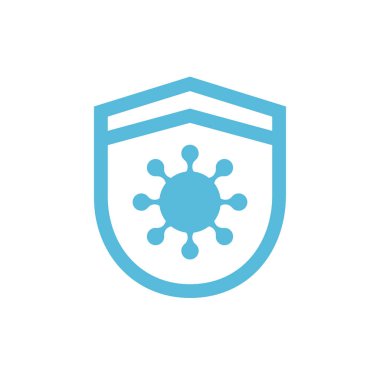 Kalkan virüs logosu tasarımı, mikroplar veya bakteri koruma logosu şablonu, hijyen kalkanı