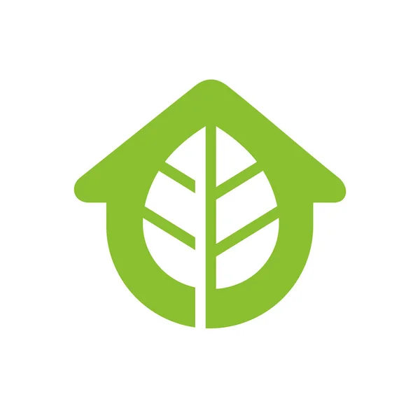 Diseño Del Logotipo Casa Naturaleza Edificio Casa Icono Hoja Verde — Vector de stock