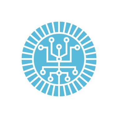 Soyut teknoloji logo tasarımı, devre kartı logo simgesi, daire şeklindeki teknik simge