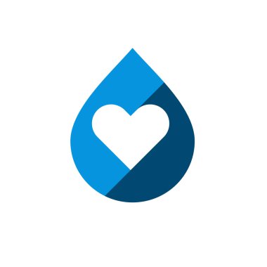 Kalp logosuna sahip su damlası, su logosu ikonu tasarım şablonu