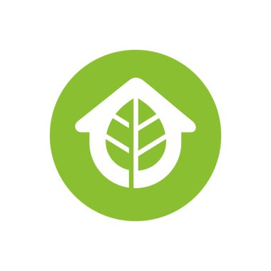 Yeşil yaprak ve ev logosu simgesi, ev bahçesi logo taşıyıcısı, ev bitkisi sembolü