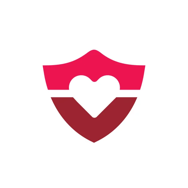 Sköld Hjärta Logotyp Design Vektor Kärlek Skydd Logotyp Ikon Platt — Stock vektor
