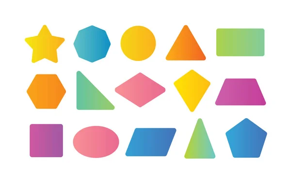 Renkli Temel Şekiller Kümesi Sevimli Geometrik Şekiller Vektörü — Stok Vektör