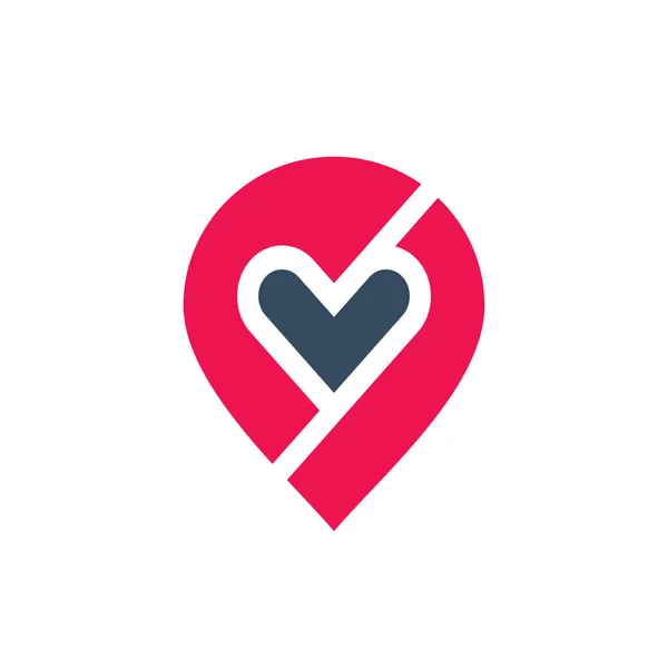 Pino Mapa Design Logotipo Forma Coração Conceito Lugar Favorito —  Vetores de Stock