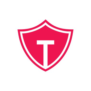 İlk harf T kalkan logo simgesi tasarımı, beyaz arkaplanda izole edilmiş