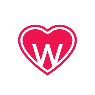 W harfi kalp logo simgesi tasarımı, beyaz arkaplanda izole edilmiş