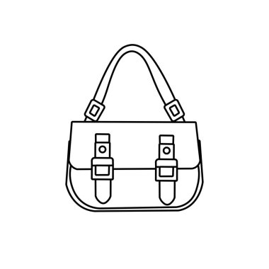 Resim asma çantası çizimi, moda çantası vektörü, siyah beyaz taslak