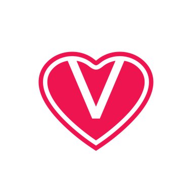 İlk harf V kalp logo tasarımı, beyaz arkaplanda izole edilmiş - Vektör