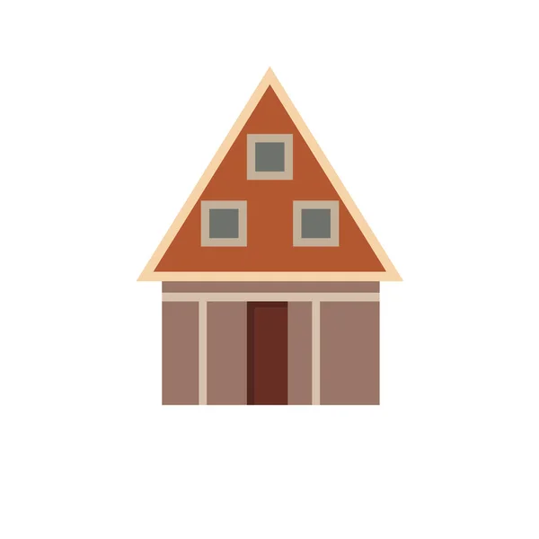 Vintage House Facade Icon Cartoon Style Cute Home Building Flat — Stock Vector