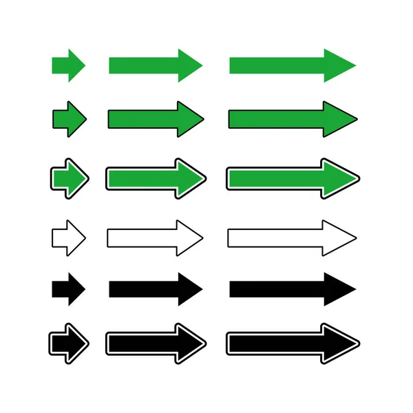 Set Frecce Come Indicatori Direzione Verde Nero Sfondo Bianco — Vettoriale Stock