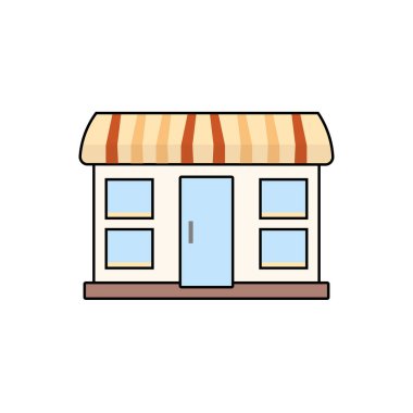 Çizgi film tarzında dükkan inşa simgesi, market vektör illüstrasyon tasarım unsuru