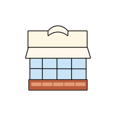 Çizgi film dükkânı illüstrasyonu. Basit bir mağaza simgesi. Lokanta, kafe, gıda dükkanı vs. için kullanılabilir