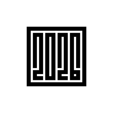 2026 Mutlu yeni yıl logosu metin tasarımı, beyaz arka planda siyah - Vektör