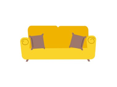 Düz dizayn tarzında sarı kanepe vektör çizimi, ev dekorasyonu vektörü