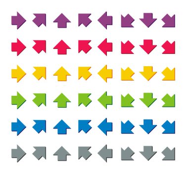 Düz renkli ok işareti koleksiyonu, ok vektör illüstrasyon elementleri kümesi