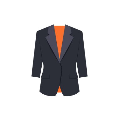 İş elbisesi simgesi, erkekler için resmi siyah ceket, düz vektör illüstrasyonu