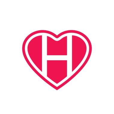 H harfi kalp logosu şablon elementleri, ilk H aşk logosu simgesi