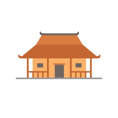 Joglo geleneksel evi, düz çizim şablon elementleri, java ya da java evi, çizgi film tarzında rumah adat joglo