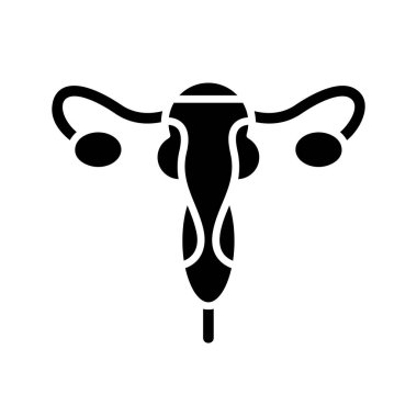 Siyah siluet biçiminde rahim simgesi tasarımı, kadın iç organı, yumurtalık ve rahim vektör çizimi