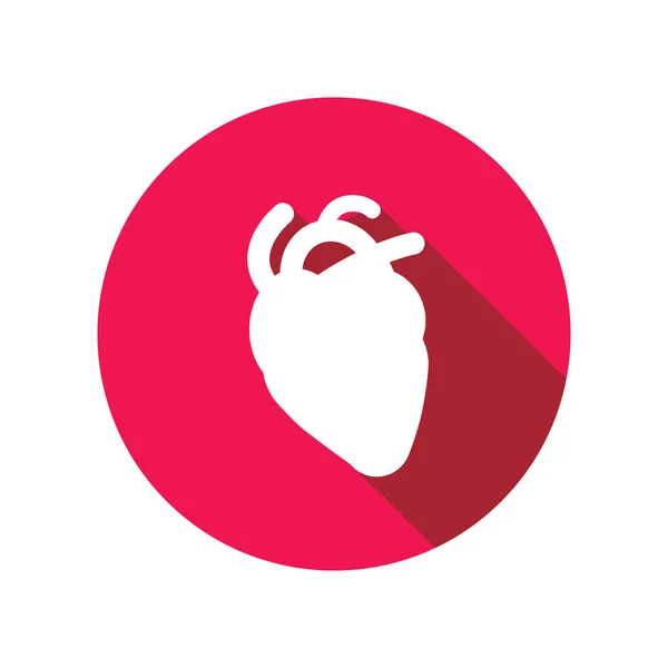 人的心脏器官图标矢量图解设计 长阴影圆形扁平图标设计 — 图库矢量图片#