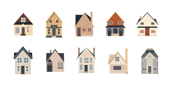 Set Houses Vector Cartoon Private House Icon Flat Illustration Design — Stock Vector