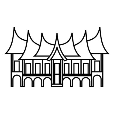 Minang geleneksel ev vektör çizimi tasarım şablon elementleri, Endonezya antik mimarisi, rumah adat gadang çizgisi sanat tarzı