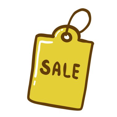 Etiket etiketi, vektör illüstrasyon tasarımı, karikatür biçiminde ekommerce konsept simgesi üzerinde indirim metni