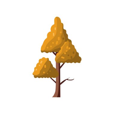 Sonbahar ağacı vektör grafiği, beyaz arkaplanda izole edilmiş sarı yapraklı basit ağaç illüstrasyonu