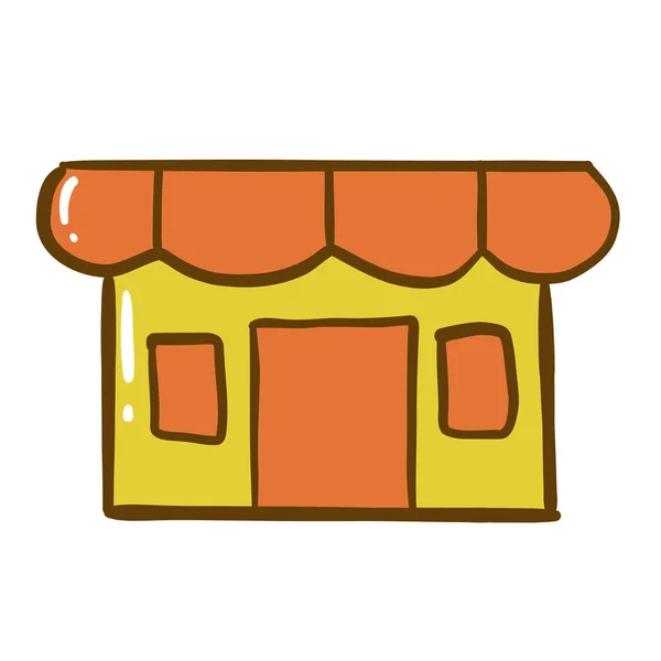 ショップ建物のアイコンベクター オンラインストアマーケットプレイスのイラストデザイン 漫画スタイルの食料品店のシンボル — ストックベクタ