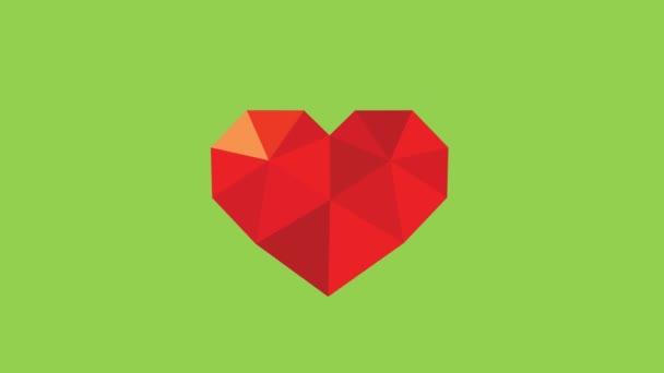 Red Heart Beating Animation Green Screen Background Triangular Heart Love — Stock Video