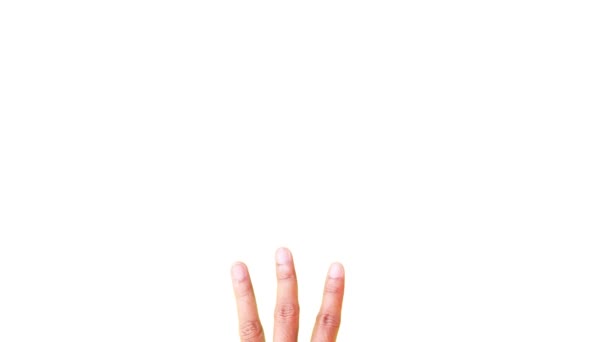 Nummer Tre Hand Gest Symbol Vit Bakgrund — Stockvideo