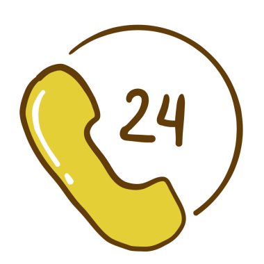 24 saat hizmet ve müşteri desteği ikon vektör çizimi, 24 saat telefon desteği, karikatür karalama sanat tarzı