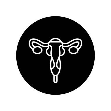 Rahim organ ikonu vektör illüstrasyonu, insan iç organları, kadın üreme sistemi, siyah yuvarlak simge