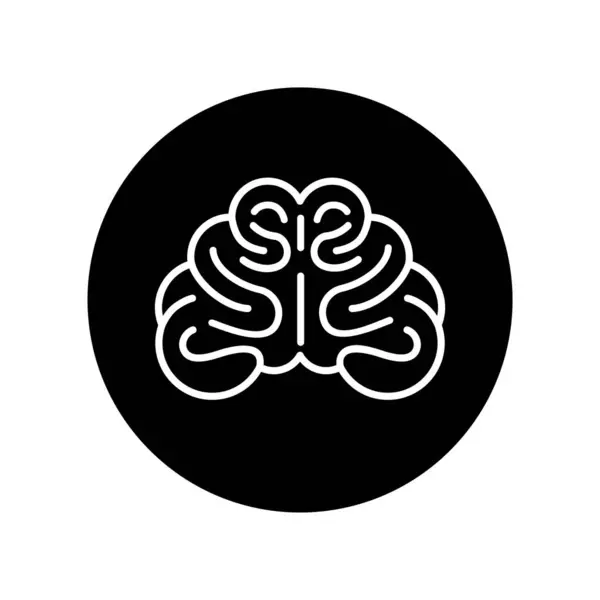 人間の脳臓器のアイコンベクターのイラスト フロントビュー ラインアートスタイル ブラックラウンドアイコン — ストックベクタ