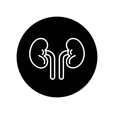 Böbrek organ ikonu vektör çizimi, insan böbreği iç organları, siyah yuvarlak simge