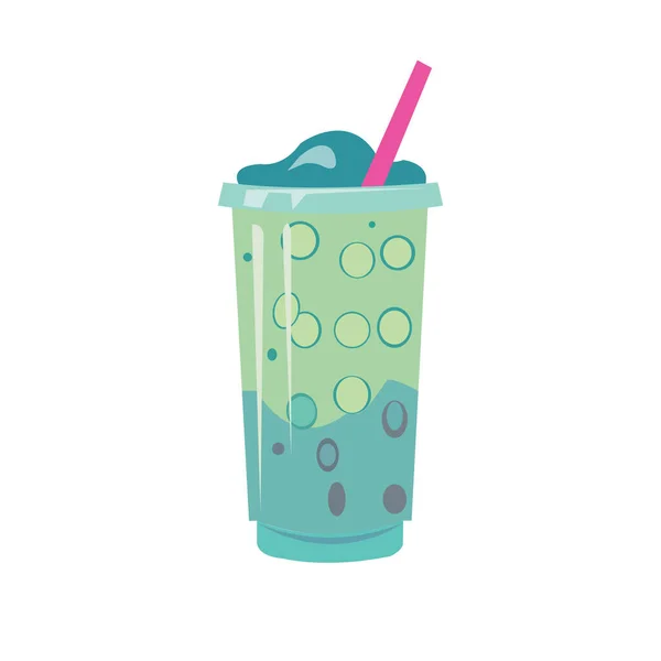 Bubble Tea Boba Drink Vector Illustration Chá Boba Leite Azul — Vetor de Stock